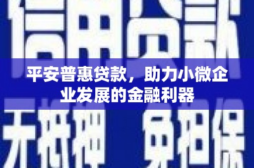 湖北平安普惠贷款，助力小微企业发展的金融利器
